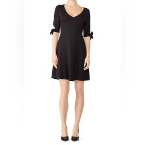 NWT 525 America Black Fit & Flare Midi Dress with Bow Sleeves Women Petite Med